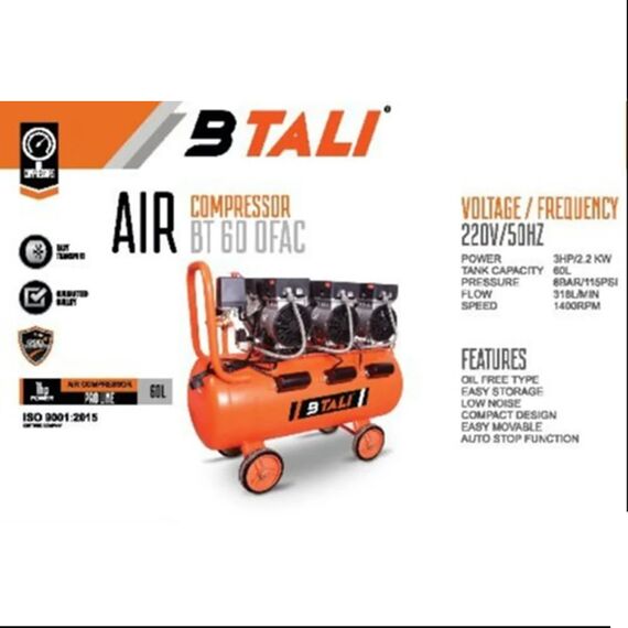 BTALI 60LITRE OIL FREE AIR COMPRESSOR 3HP