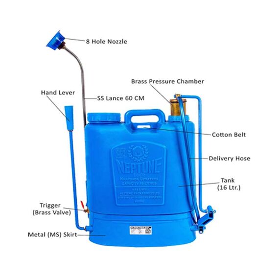 NEPTUNE HAND OPERATED KNAPSACK SPRAYER WITH 2 NOZZLE SET (HDPE TANK), 16 LITERS
